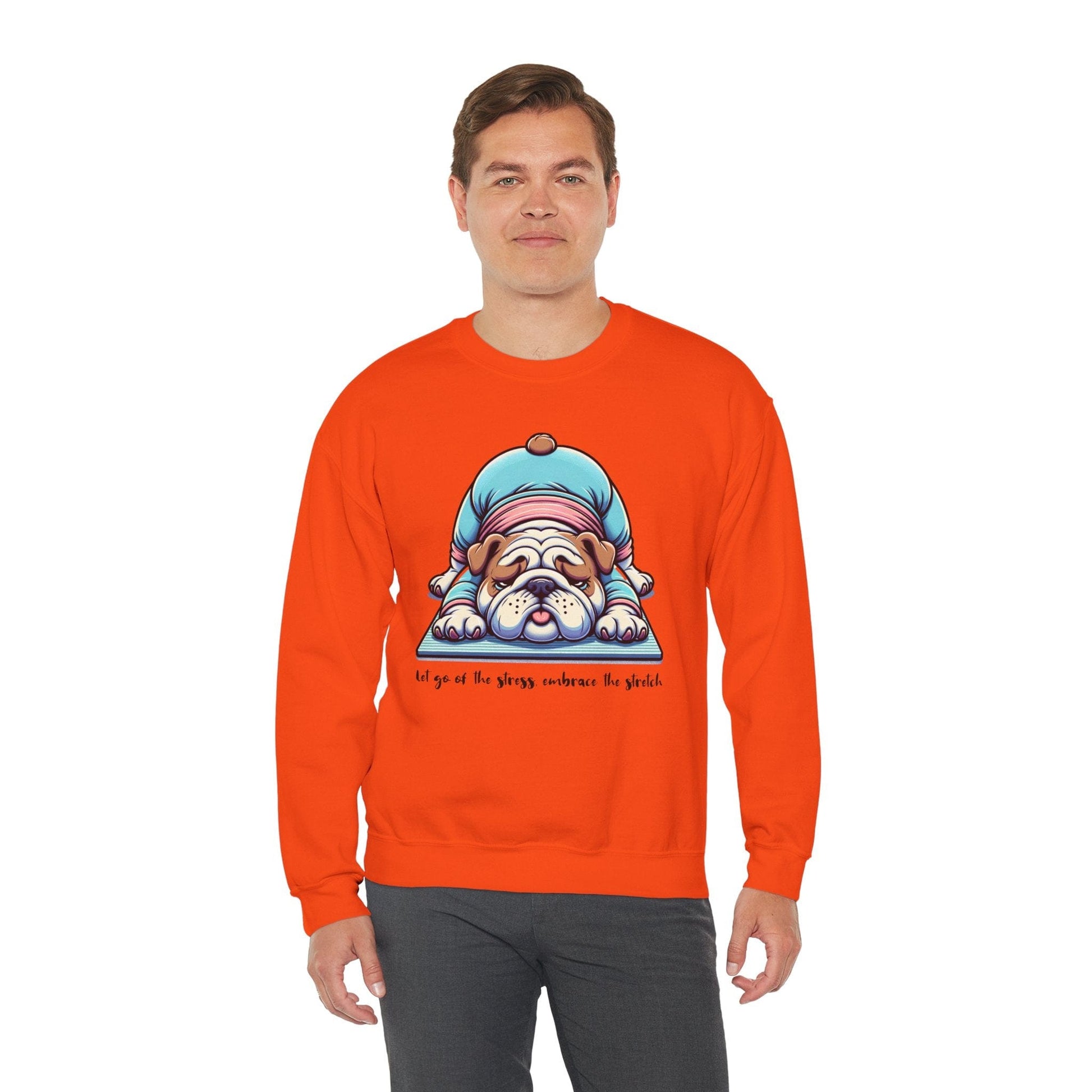 Bulldog Yoga Sweatshirt | Let Go of the Stress Design