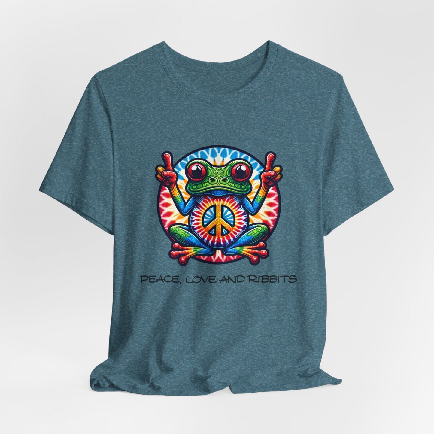 Peace, Love, and Ribbits Unisex Jersey Tee – Fun, Vibrant Graphic T-shirt for Nature Lovers
