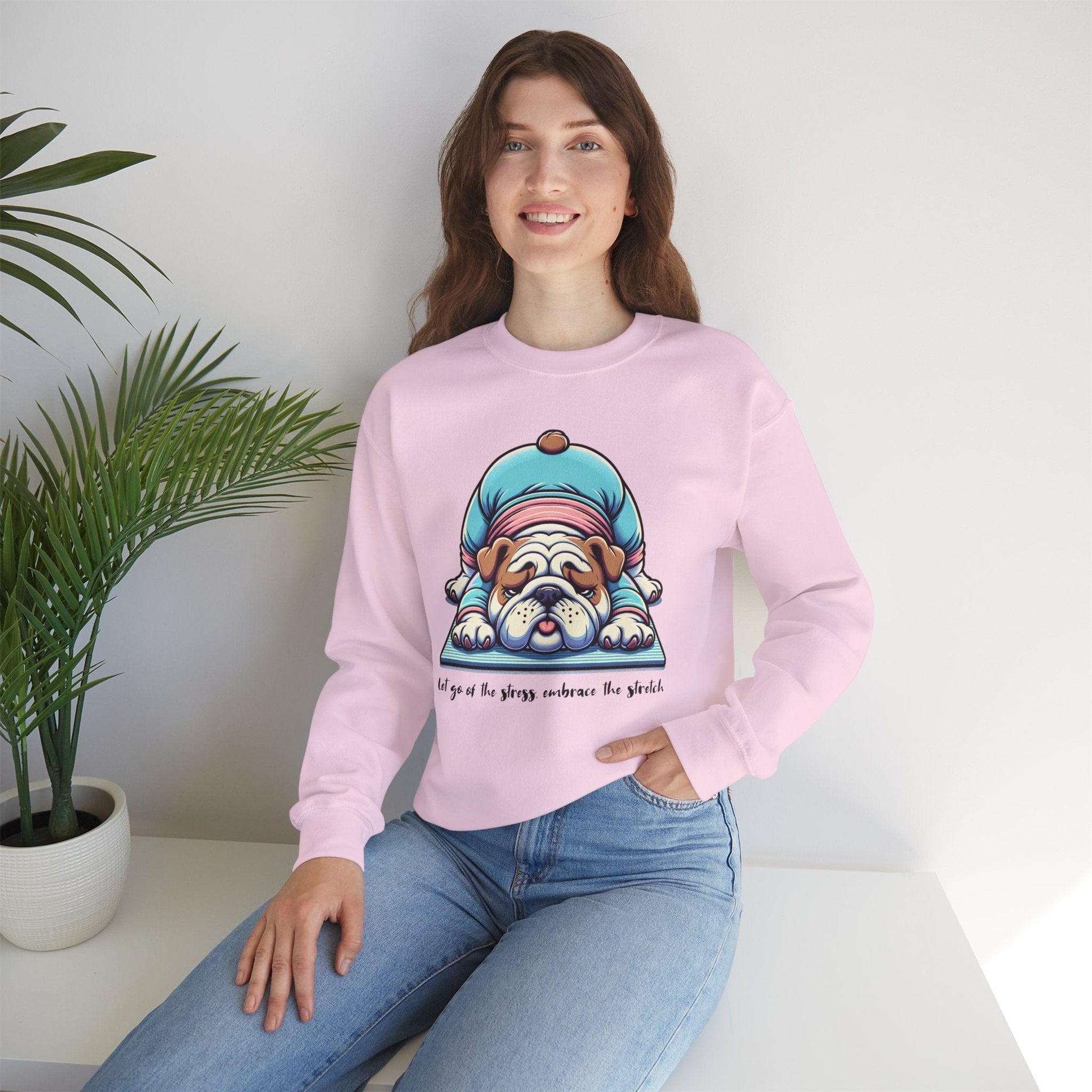 Bulldog Yoga Sweatshirt | Let Go of the Stress Design