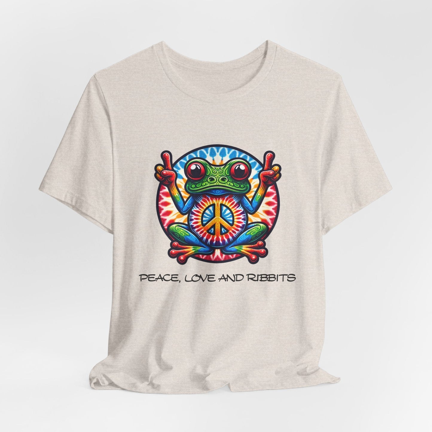 Peace, Love, and Ribbits Unisex Jersey Tee – Fun, Vibrant Graphic T-shirt for Nature Lovers