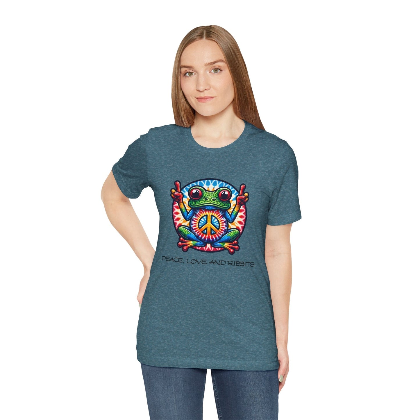 Peace, Love, and Ribbits Unisex Jersey Tee – Fun, Vibrant Graphic T-shirt for Nature Lovers