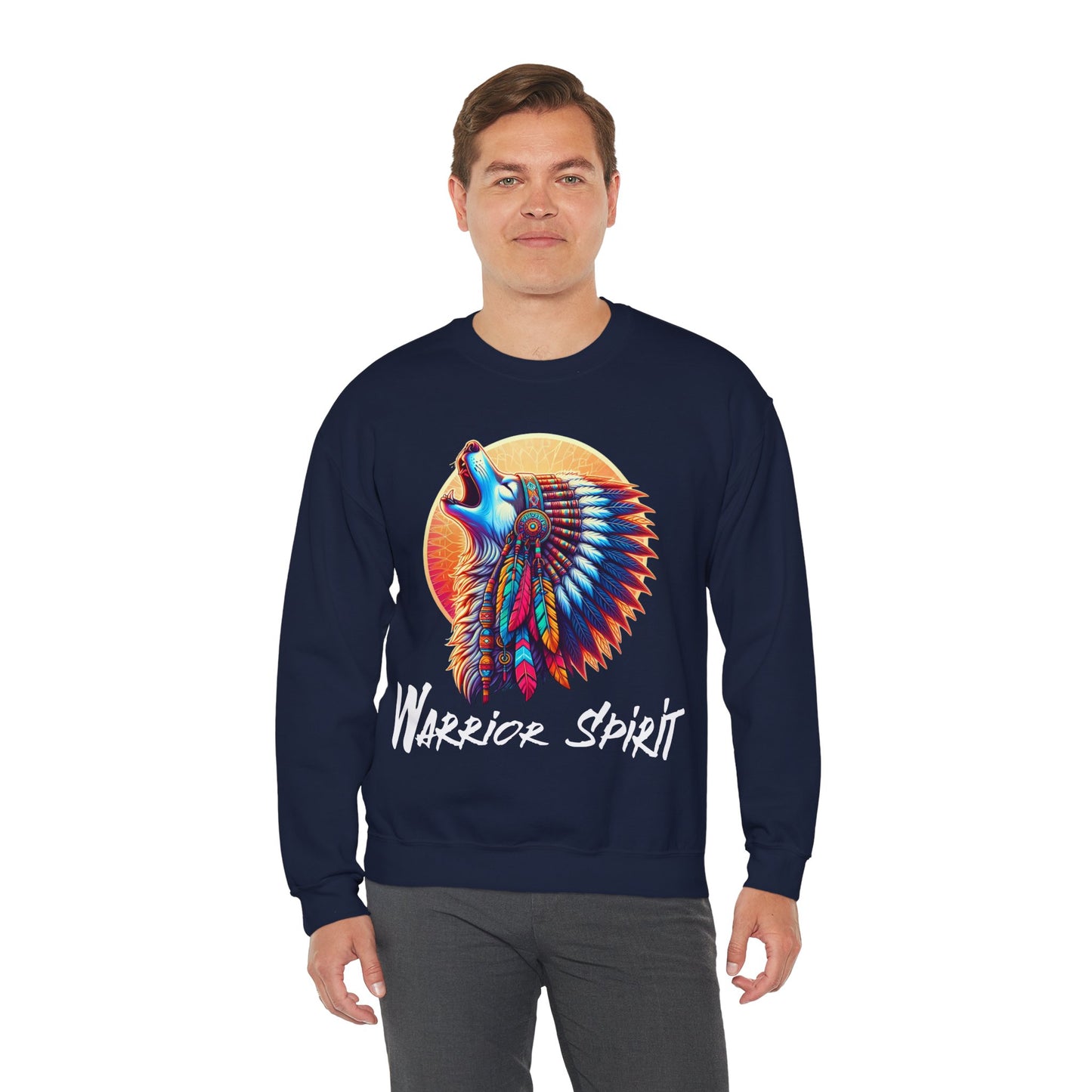 Warrior Spirit Unisex Heavy Blend™ Crewneck Sweatshirt - Cozy Indigenous Art Apparel