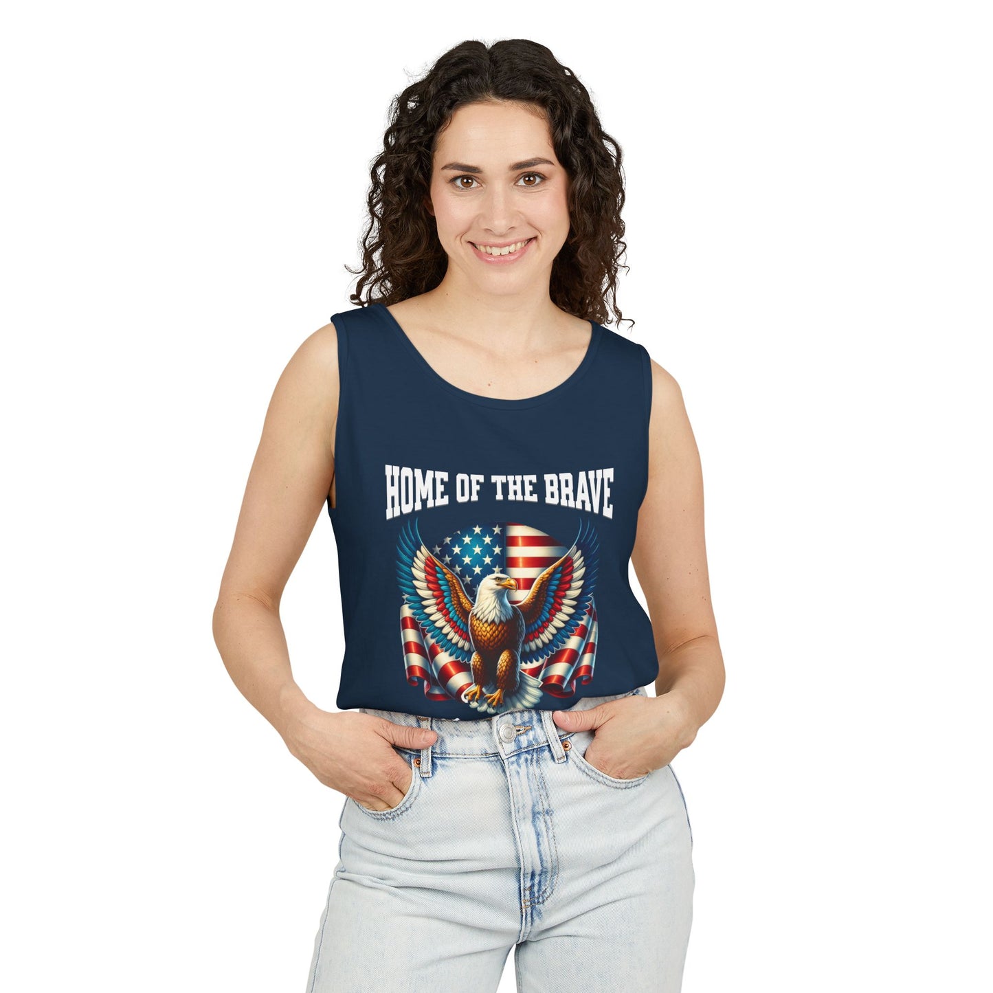 Home of the Brave Unisex Tank Top - Patriotic Eagle Design