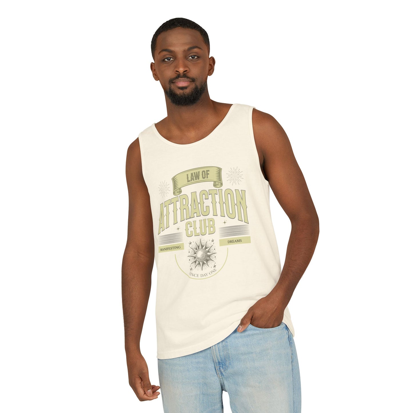 Manifesting Dreams Tank Top - Unisex Garment-Dyed Apparel for Law of Attraction Enthusiasts