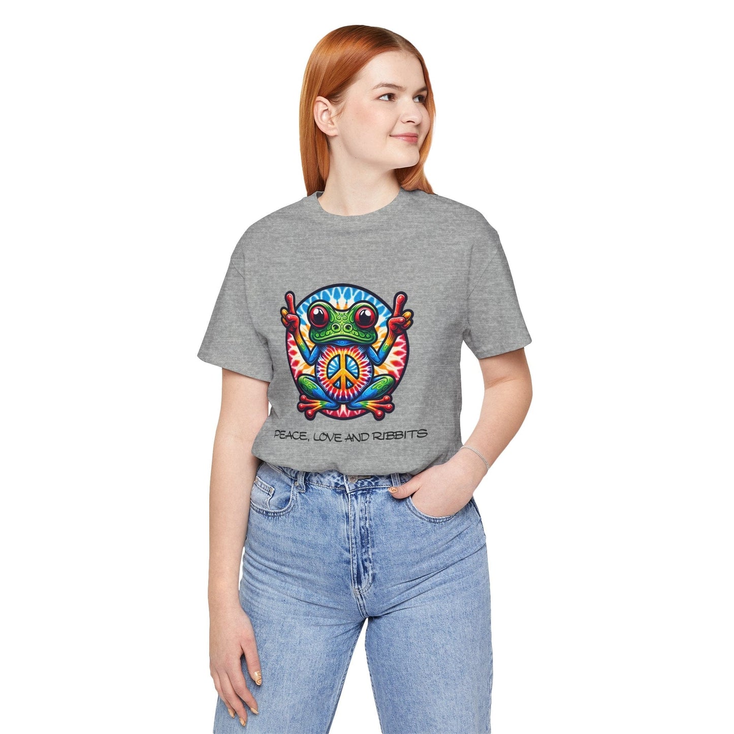 Peace, Love, and Ribbits Unisex Jersey Tee – Fun, Vibrant Graphic T-shirt for Nature Lovers