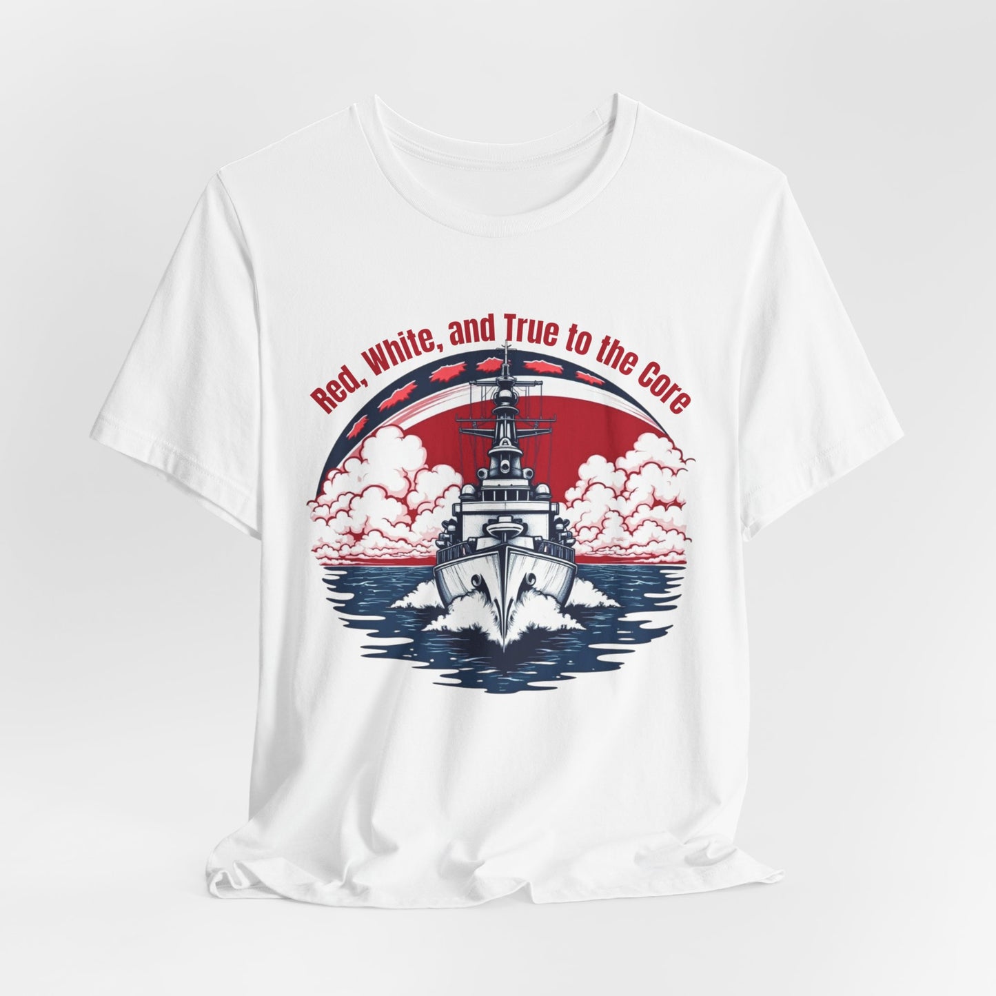 Patriotic Unisex Jersey T-Shirt - "Red, White, and True to the Core"