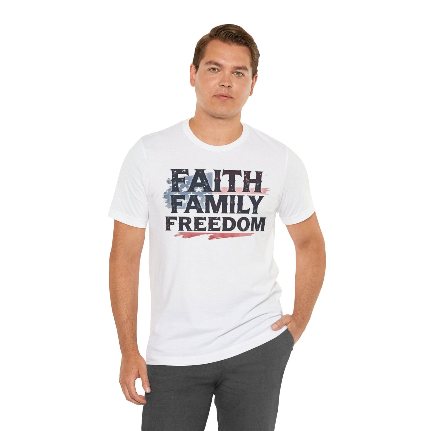 Faith Family Freedom Unisex Tee - USA Flag Graphic Shirt