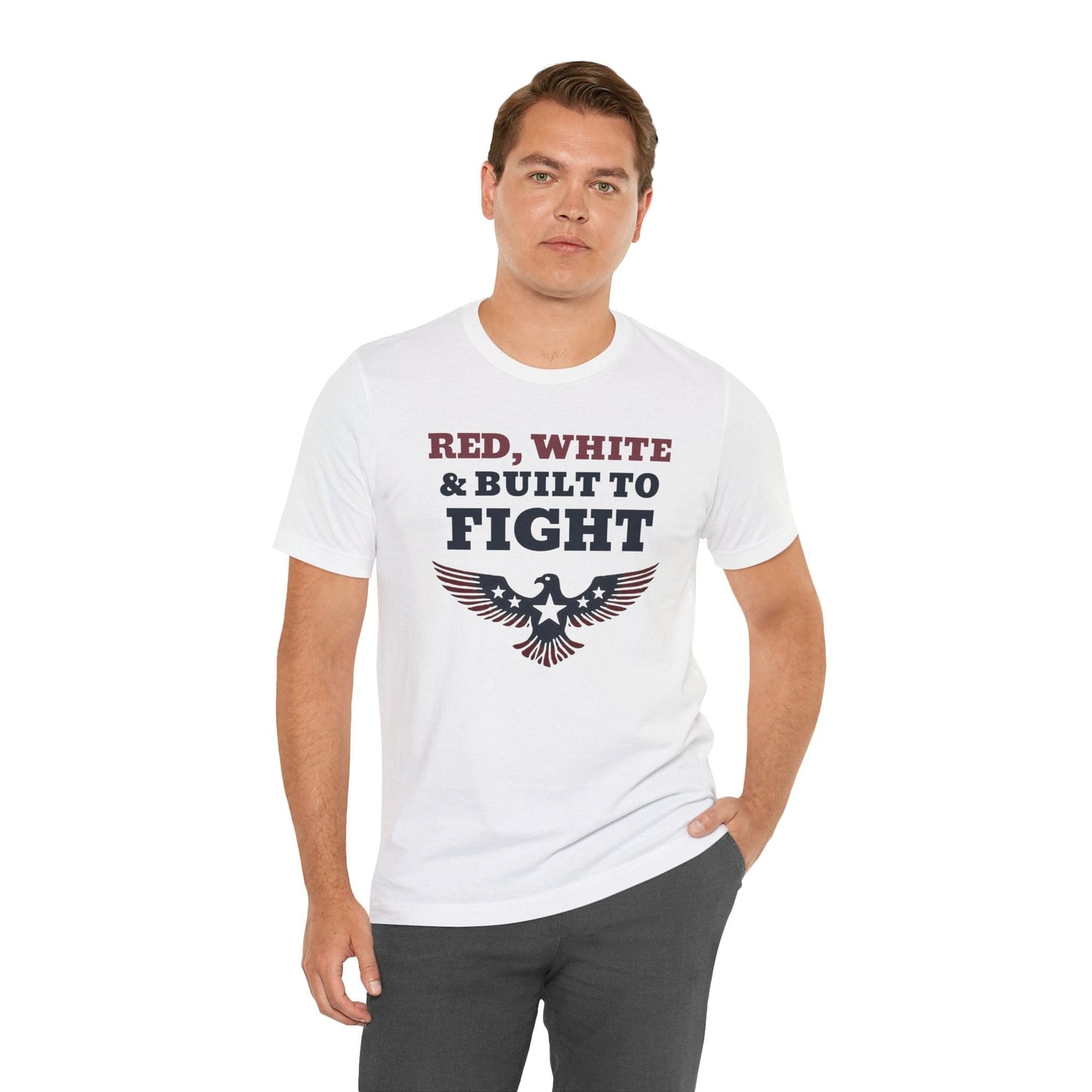 Patriotic Tee: Red White Built to Fight Unisex Jersey Short Sleeve