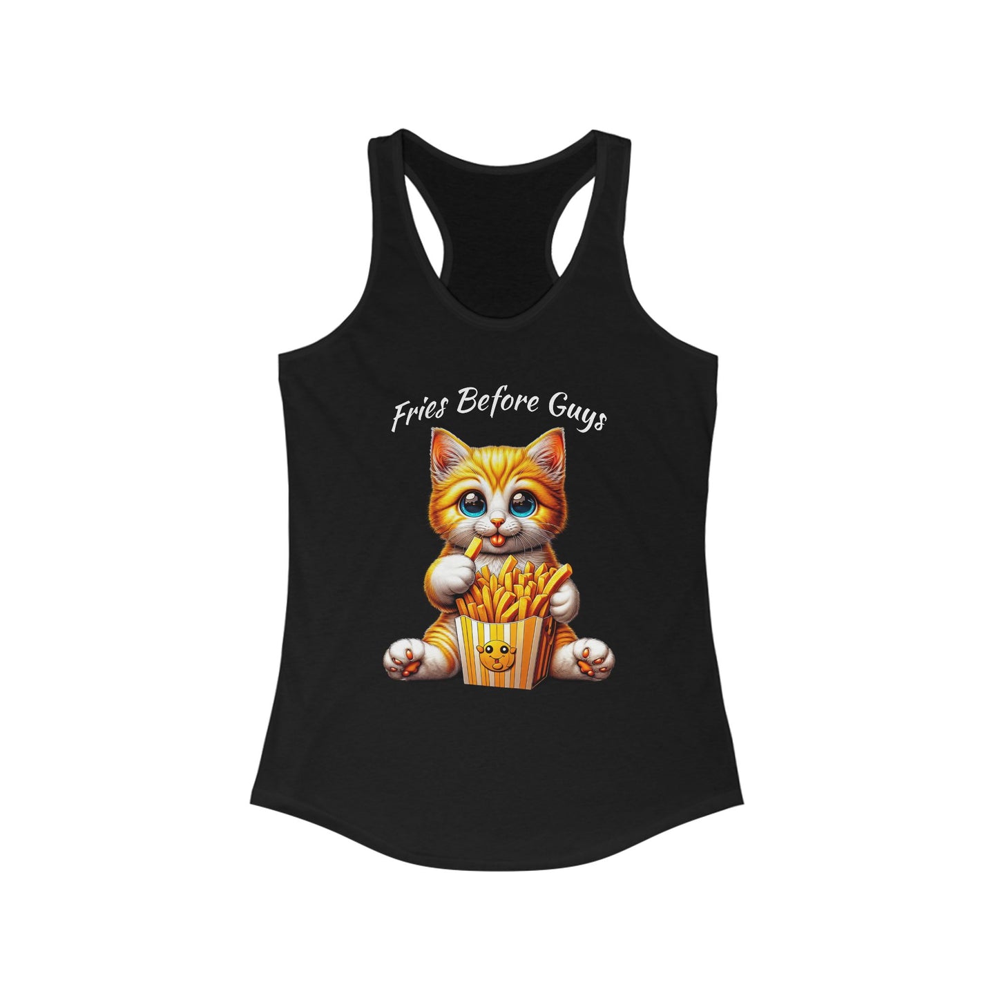 Fries Before Guys Cat Racerback Tank | Fun Cat Lover's Design
