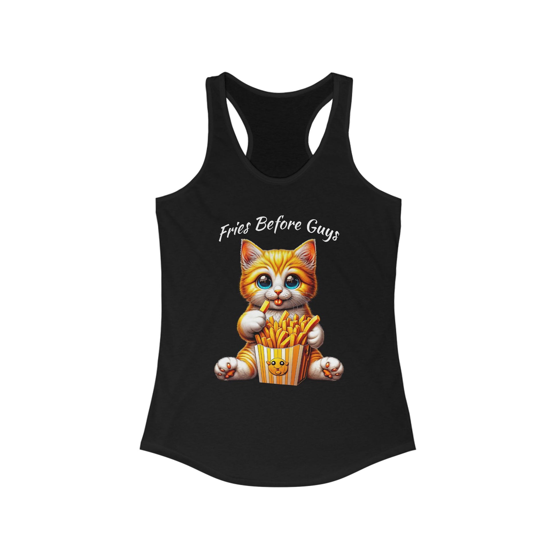 Fries Before Guys Cat Racerback Tank | Fun Cat Lover's Design