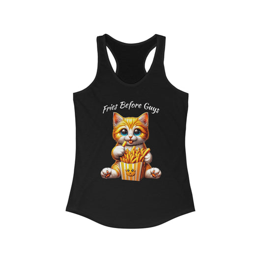 Fries Before Guys Cat Racerback Tank | Fun Cat Lover's Design