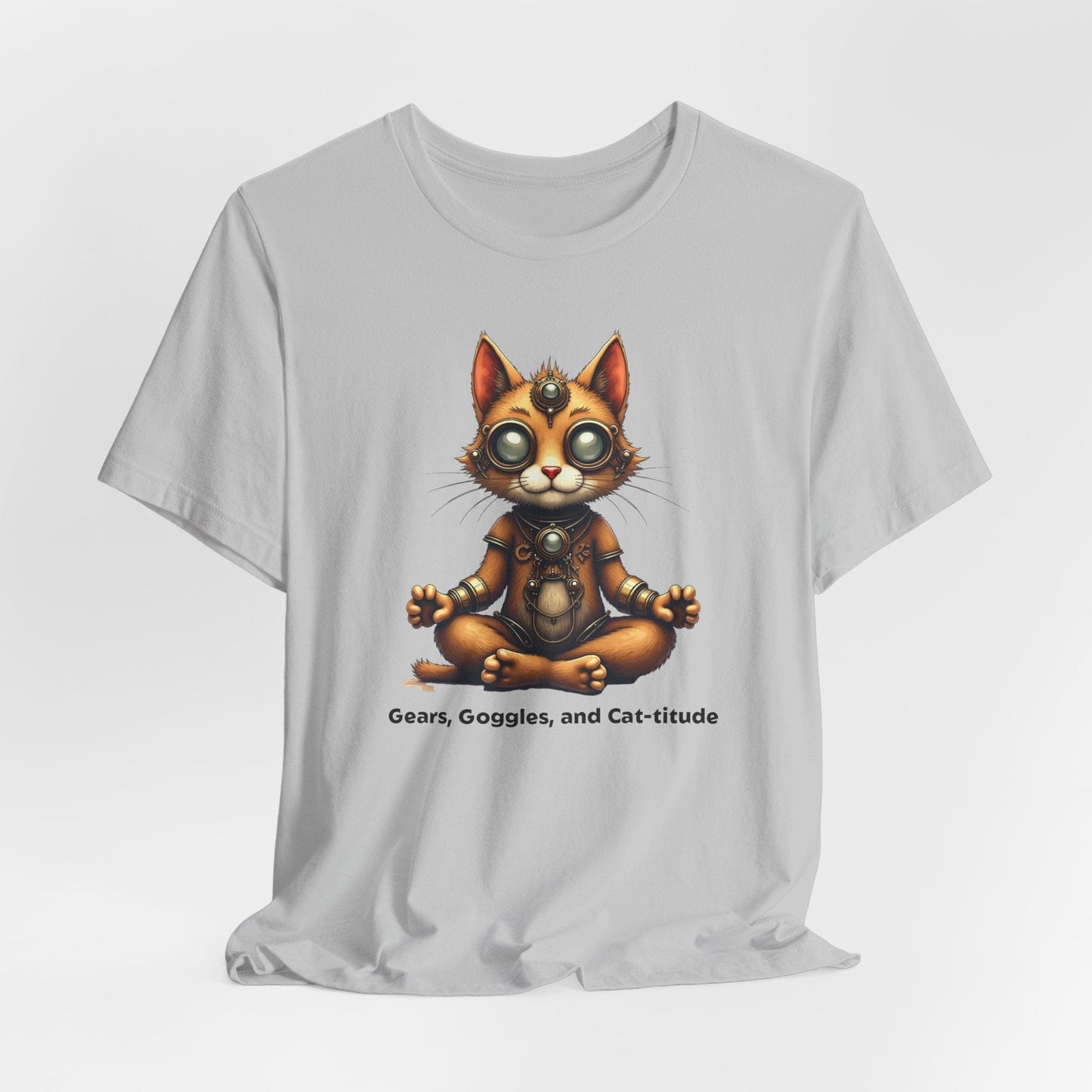 Gears, Goggles, and Cat-titude T-shirt | Cute Cat Meditation