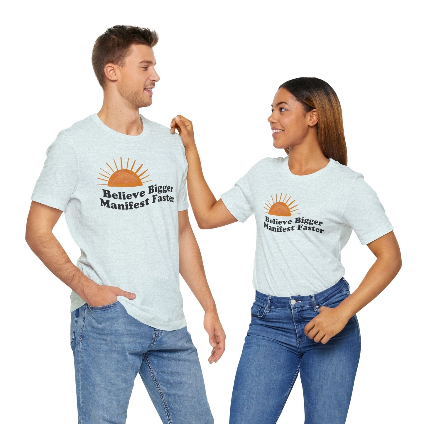 Motivational Unisex Jersey Tee - 'Believe Bigger, Manifest Faster'