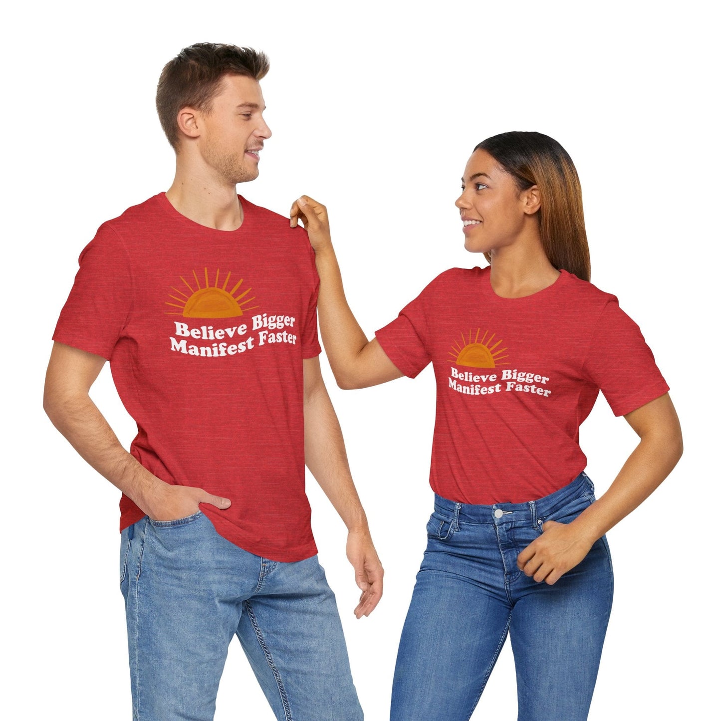 Motivational Unisex Jersey Tee - 'Believe Bigger, Manifest Faster'