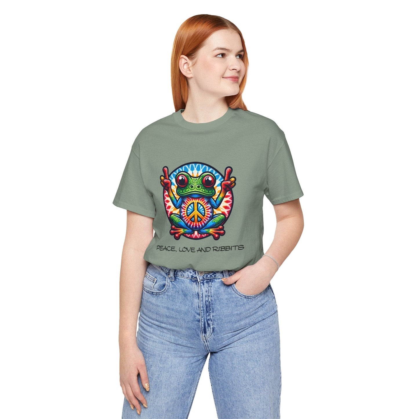 Peace, Love, and Ribbits Unisex Jersey Tee – Fun, Vibrant Graphic T-shirt for Nature Lovers