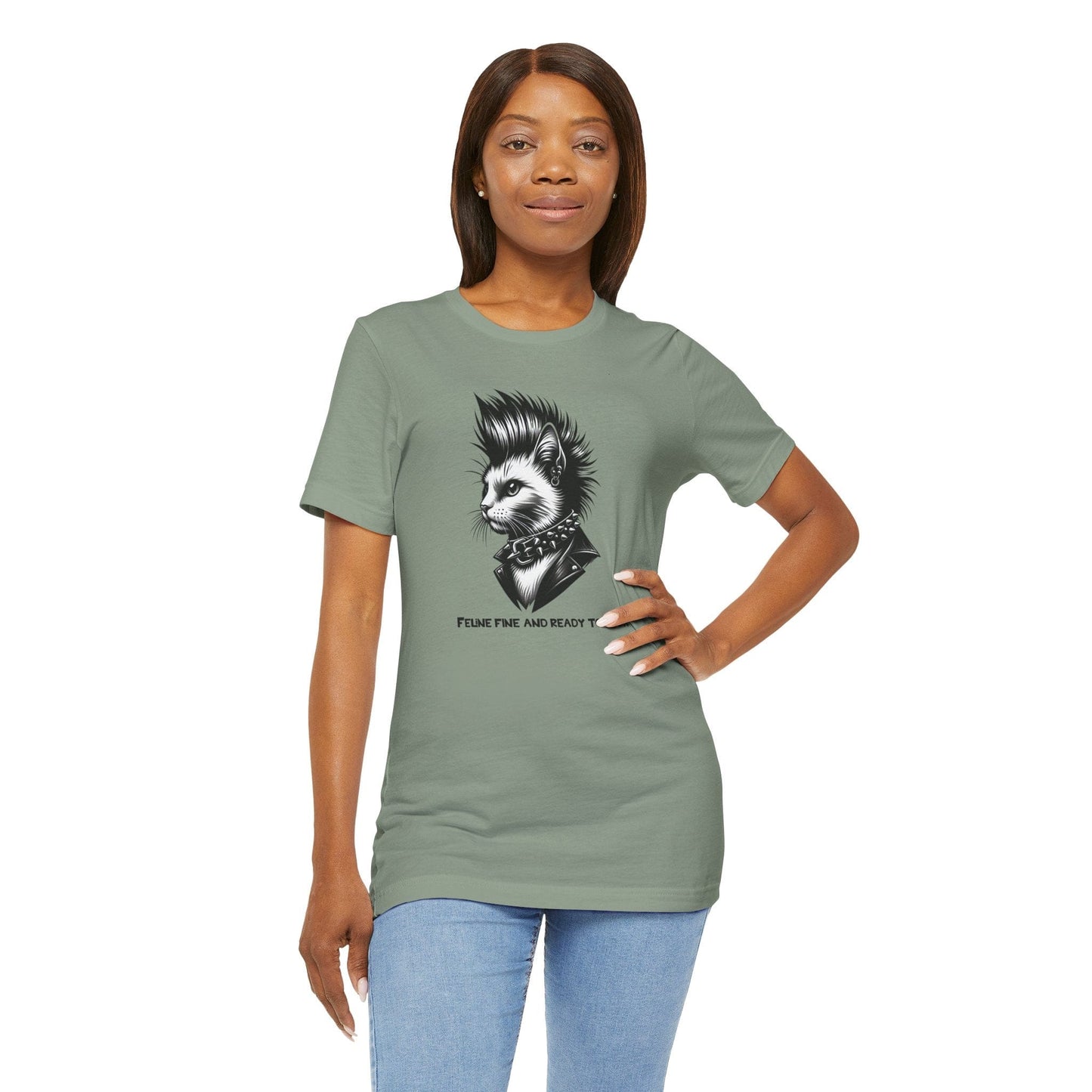Short Sleeve Tee - Feline Fine Rocker Cat Print