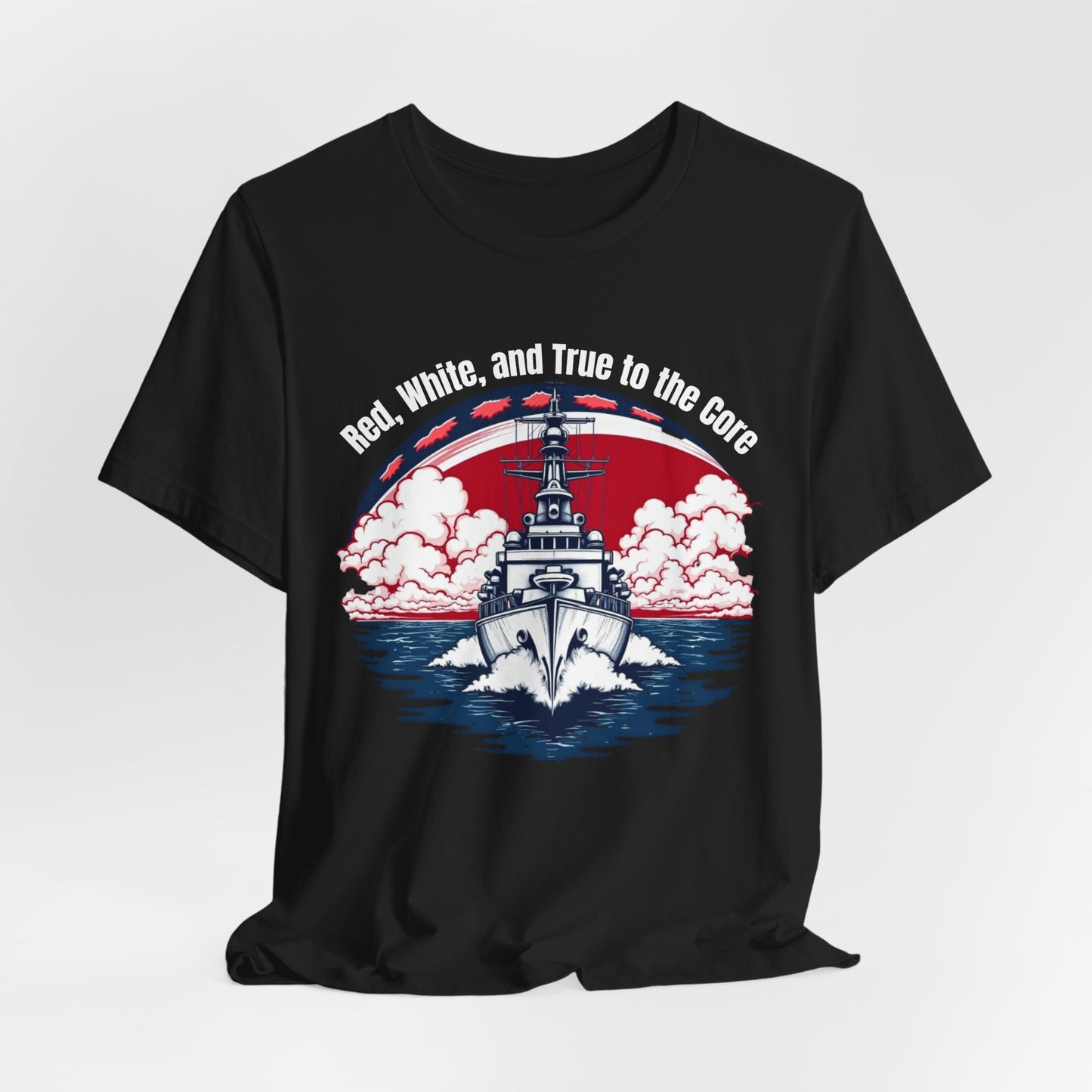 Patriotic Unisex Jersey T-Shirt - "Red, White, and True to the Core"