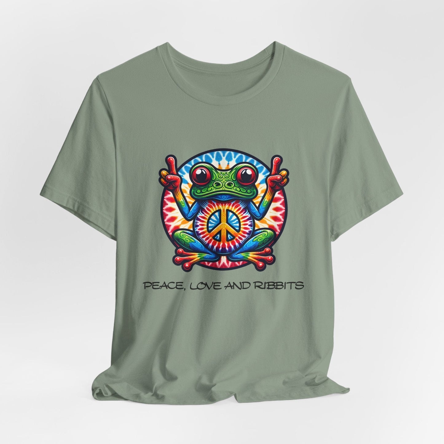 Peace, Love, and Ribbits Unisex Jersey Tee – Fun, Vibrant Graphic T-shirt for Nature Lovers