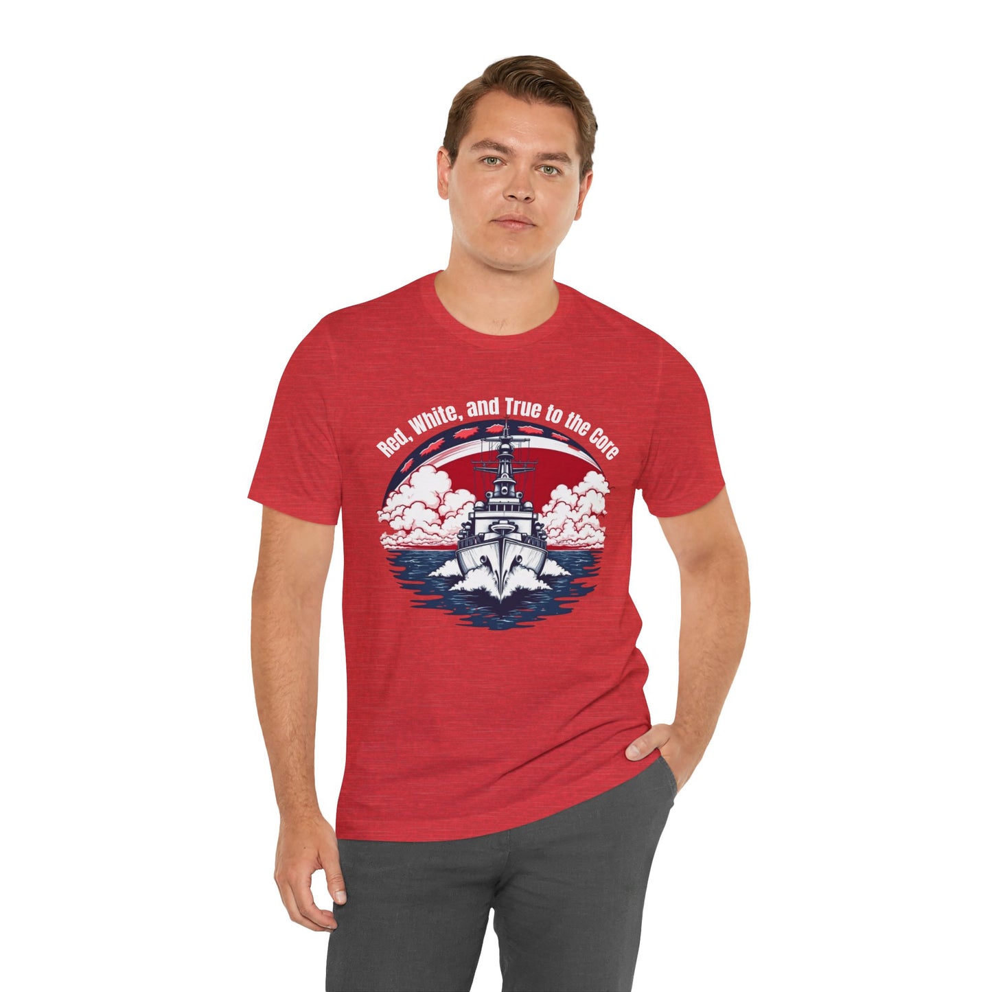 Patriotic Unisex Jersey T-Shirt - "Red, White, and True to the Core"