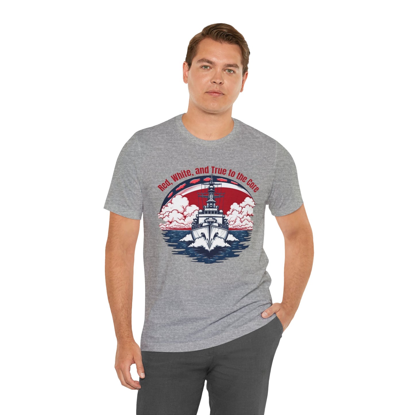 Patriotic Unisex Jersey T-Shirt - "Red, White, and True to the Core"