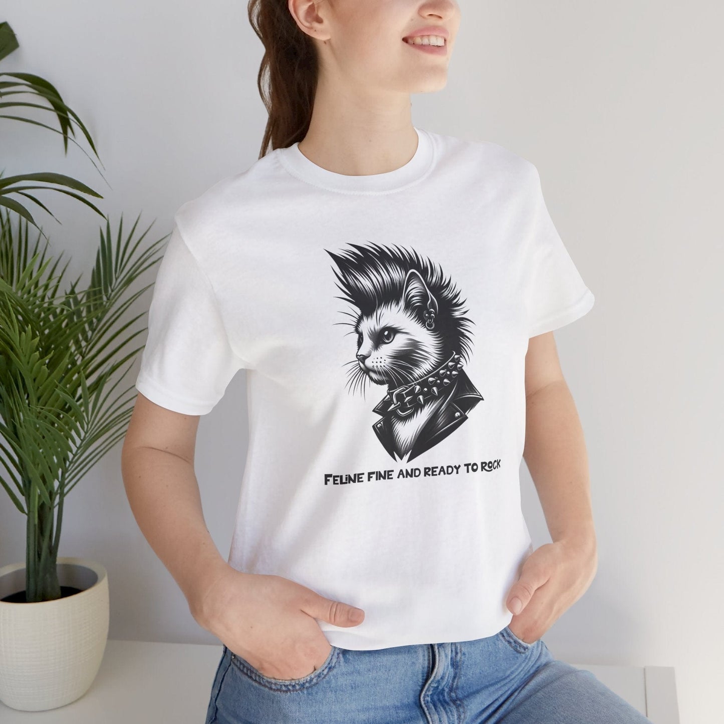 Short Sleeve Tee - Feline Fine Rocker Cat Print