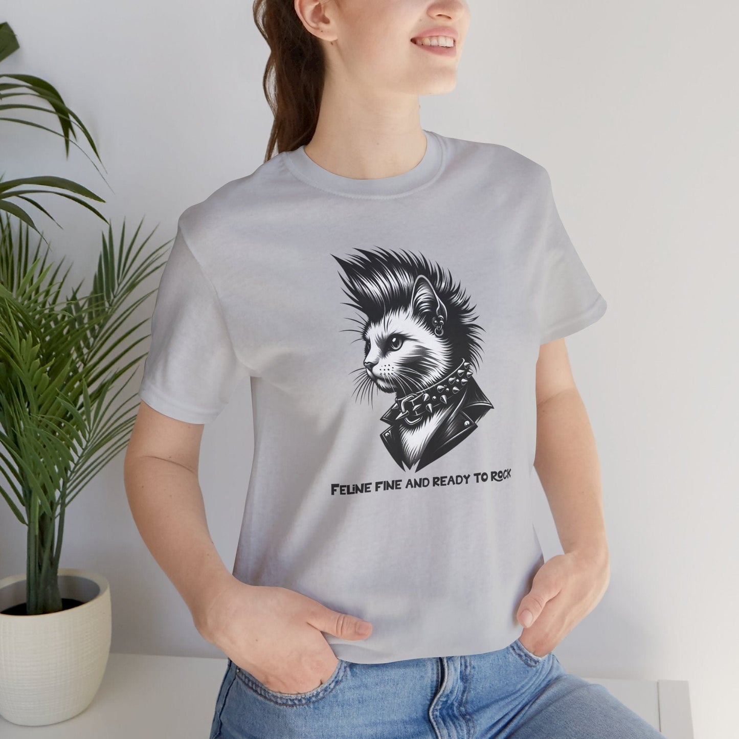 Short Sleeve Tee - Feline Fine Rocker Cat Print