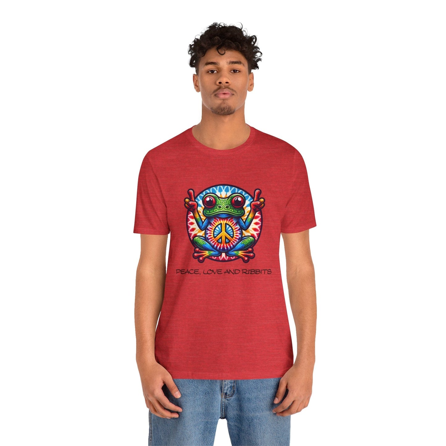 Peace, Love, and Ribbits Unisex Jersey Tee – Fun, Vibrant Graphic T-shirt for Nature Lovers