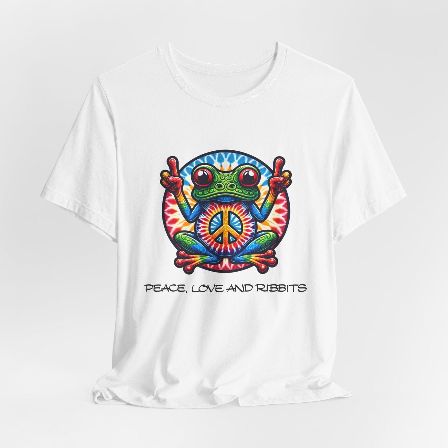 Peace, Love, and Ribbits Unisex Jersey Tee – Fun, Vibrant Graphic T-shirt for Nature Lovers