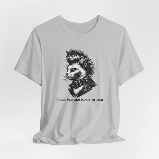 Feline Fine Rocker Cat Print Short Sleeve Tee | Fun & Stylish