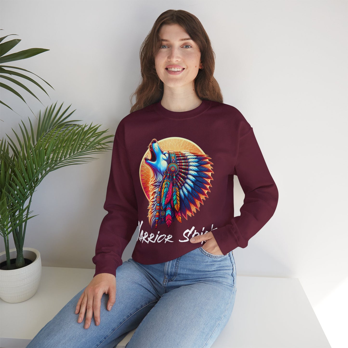 Warrior Spirit Unisex Heavy Blend™ Crewneck Sweatshirt - Cozy Indigenous Art Apparel