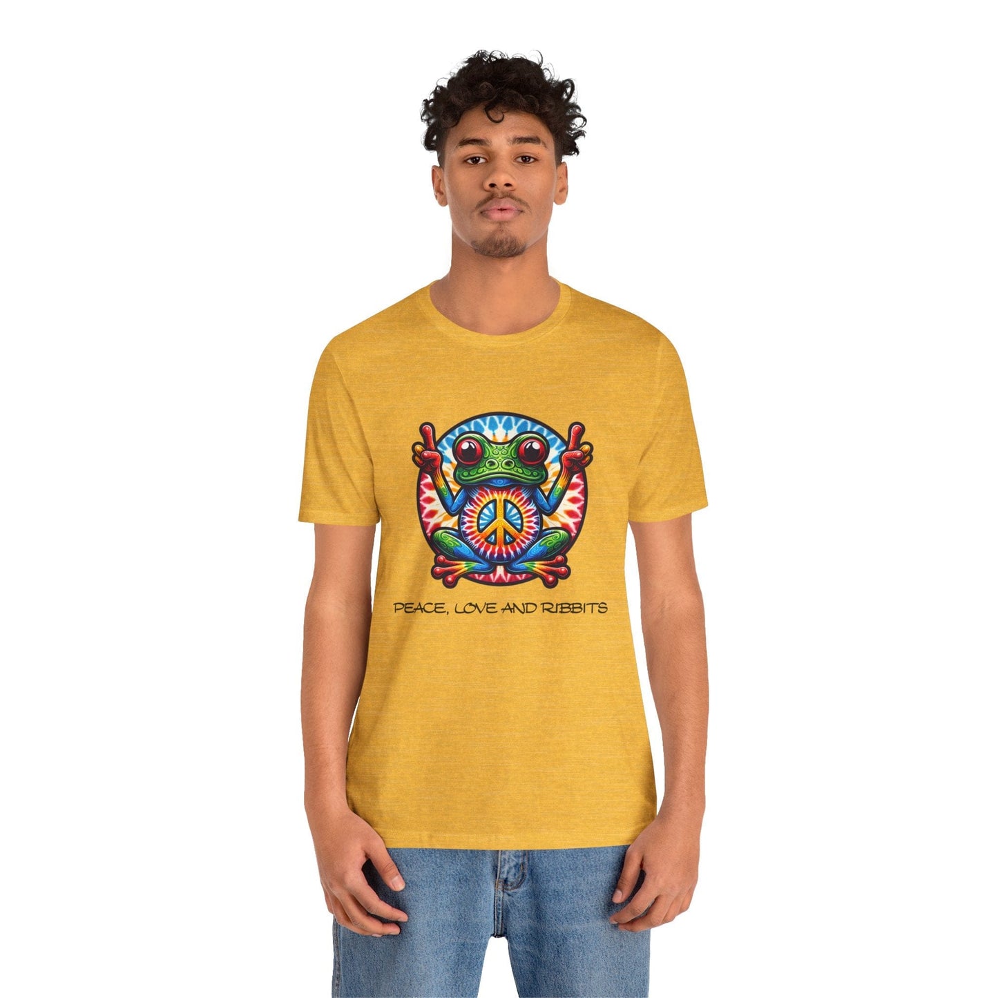 Peace, Love, and Ribbits Unisex Jersey Tee – Fun, Vibrant Graphic T-shirt for Nature Lovers