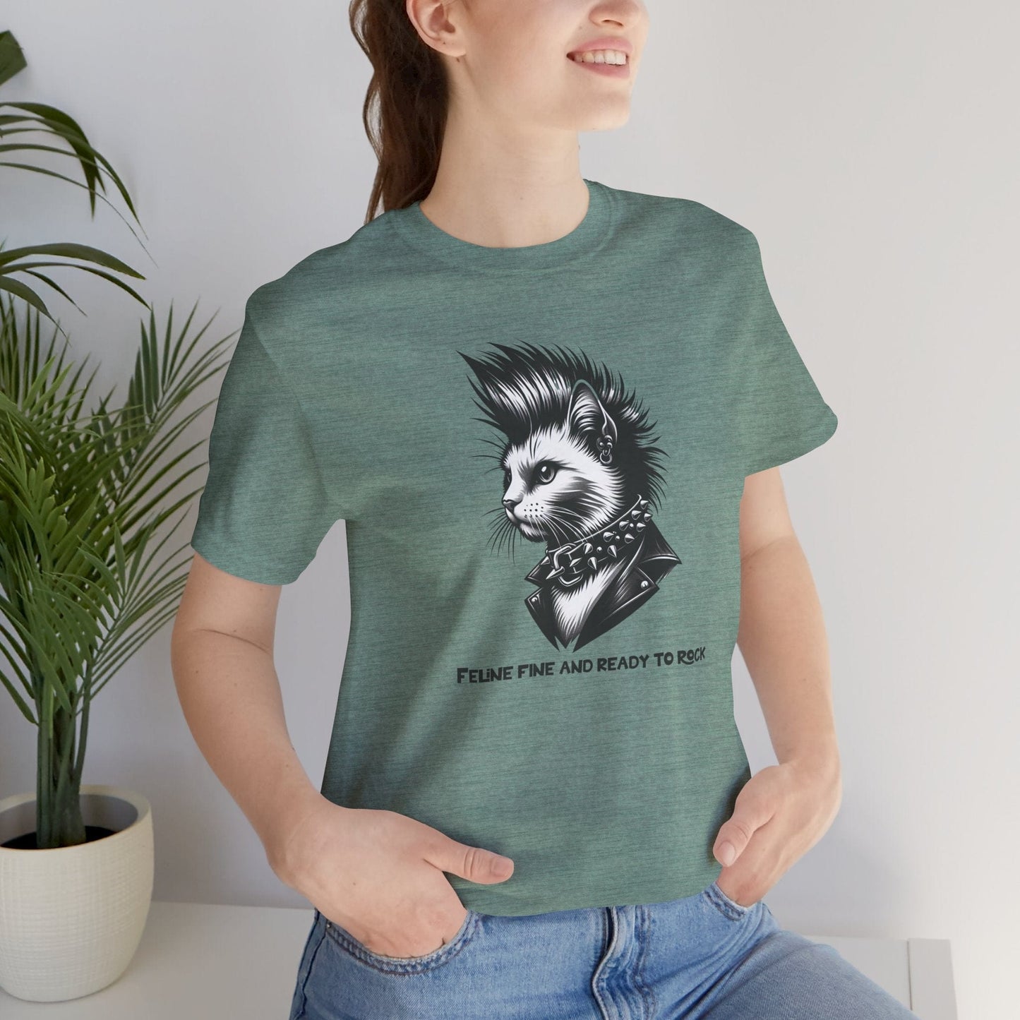 Short Sleeve Tee - Feline Fine Rocker Cat Print